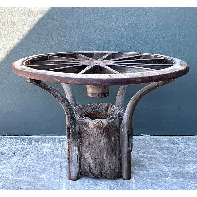 Vintage Primitive Wagon Wheel Dining Table Pedestal For Sale - Image 11 of 12