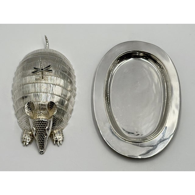 Emilia Castillo Silver Plate Armadillo Butter Dish With Malachite, Taxco Mexico For Sale - Image 13 of 18