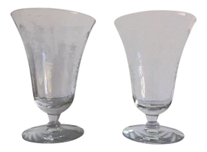 Vintage Floral Etched Fostoria Navarre Clear Crystal Juice Glasses S/2