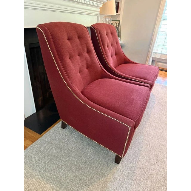 Pair Sherrill Tufted Slope Arm Chairs The silhouette of these cranberry slope arm lounge chairs is so pretty. The back...