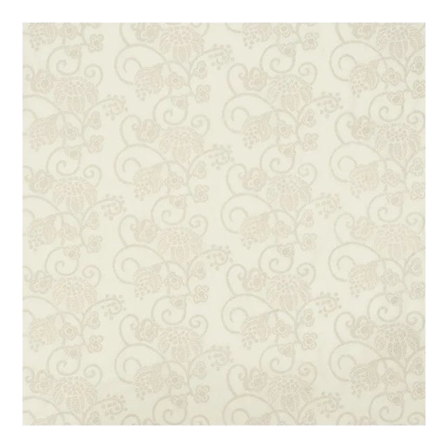 Sample - Schumacher Calliope Embroidery Fabric in Ivory For Sale