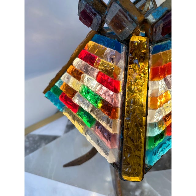 Pair of Hammered Glass Gilt Wrought Iron Lamps by Longobard, Italy, 1970s For Sale - Image 12 of 13