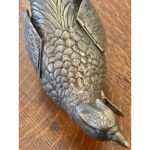 Early 20th Century Large German Silver Plated Pheasant Sculptures With Hinged Wings - A Pair For Sale In New Orleans - Image 6 of 12