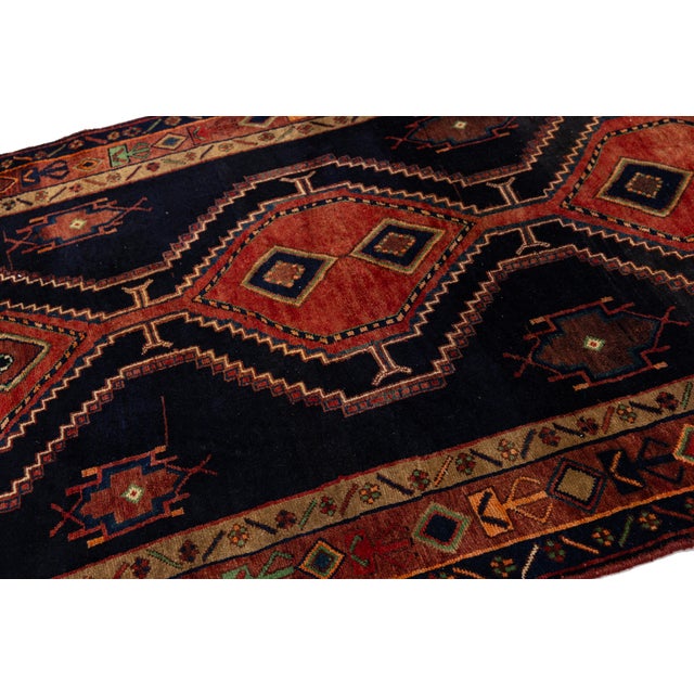 Mid-Century Hand-Knotted Vintage Kurdish Wool Runner With Geometric Medallions For Sale - Image 4 of 9