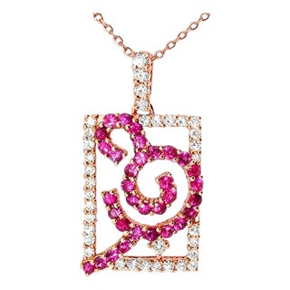 Late 20th Century 18K Pink Rose Gold Diamond Sapphire Pendant Slide For Sale