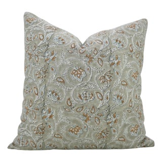 Fabdivine Handmade Block Printed Cushion Cover 18x18 Inch Viscose Linen-Saraswati For Sale