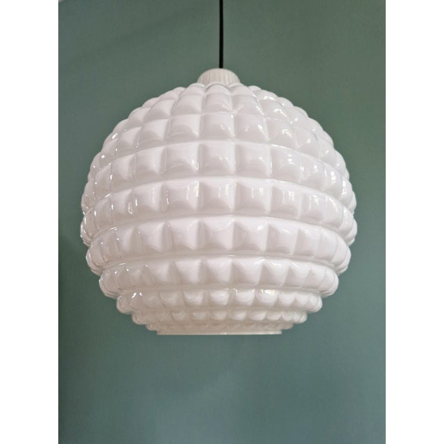 Glass Space Age White Opaline Glass Spherical Pendant Light, 1960s For Sale - Image 7 of 13