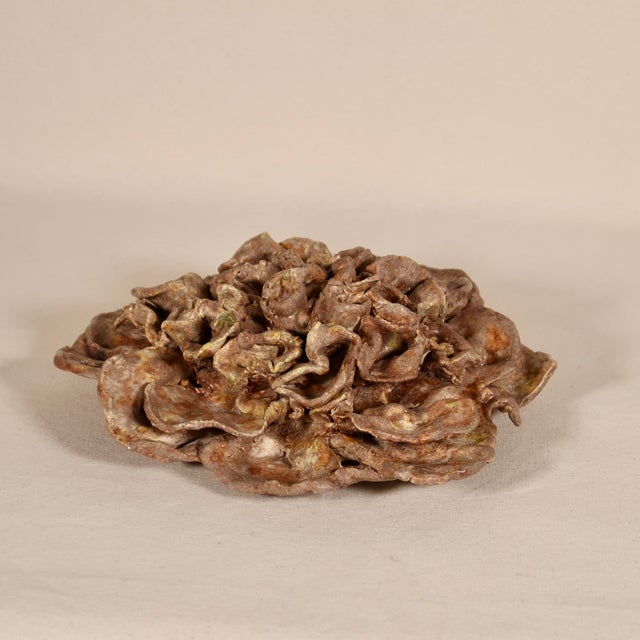 Taupe Large Organic Brutalist Studio Pottery Ceramic Flower Wall Sculpture in Earth Tones For Sale - Image 8 of 16
