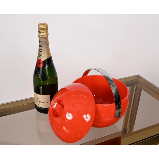 Mid-Century Italian Orange Plastic Ball-Shaped Ice Bucket from Guzzini, 1970s For Sale - Image 14 of 18