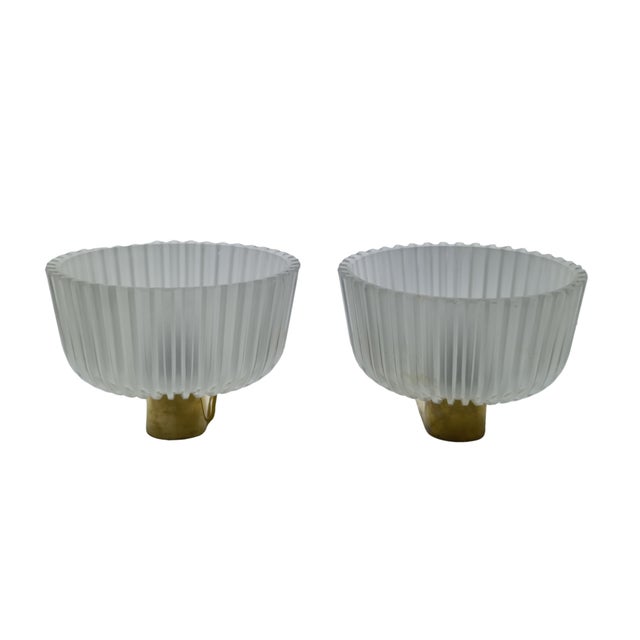 Brass and Glass Wall Lamps by Archimede Seguso for Seguso, Italy, 1940s, Set of 2 For Sale - Image 4 of 10