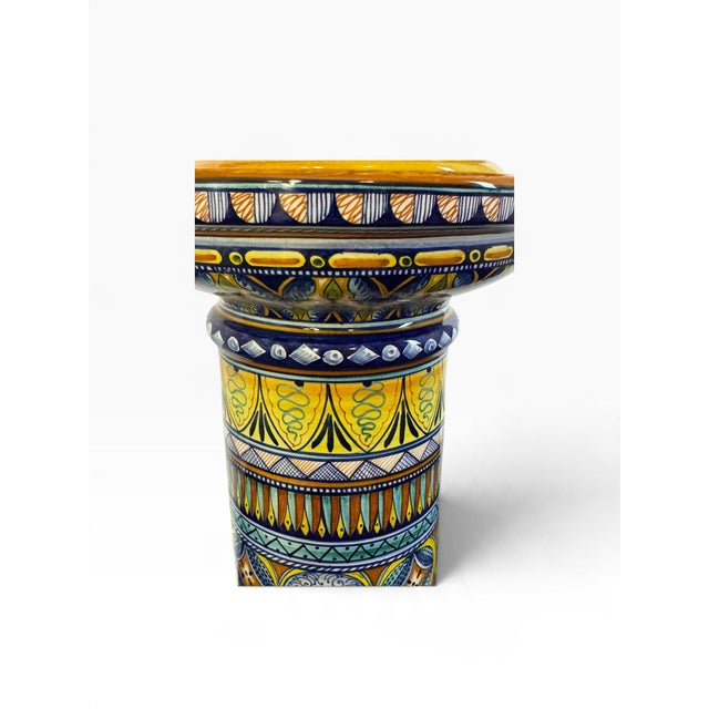 Ceramic Vintage Franco Mari Deruta Hand-Painted Italian Maiolica Jardinière and Pedestal 42-In For Sale - Image 7 of 12