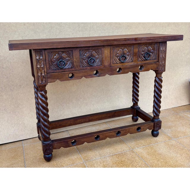 20th Century Catalan Spanish Carved Wood Console Table For Sale - Image 6 of 14