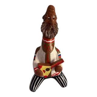 Mid-Century Folk Art Pottery Painted Figural Flute Whistle For Sale