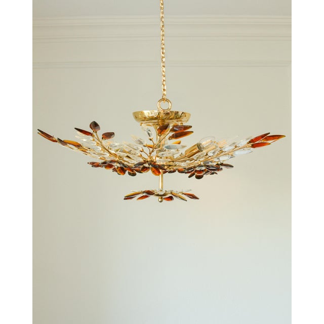 Glass 1970s Large Amber Crystal Flower Chandelier, Maison Baguès Style, 8-Light For Sale - Image 7 of 8