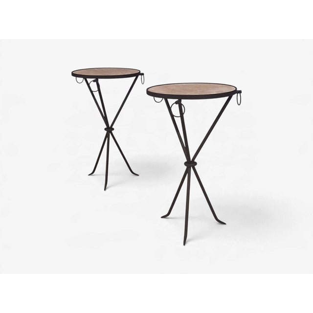 Jean-Michel Frank Style, Side Tables, Painted Iron, Travertine, 20th C. For Sale - Image 4 of 12