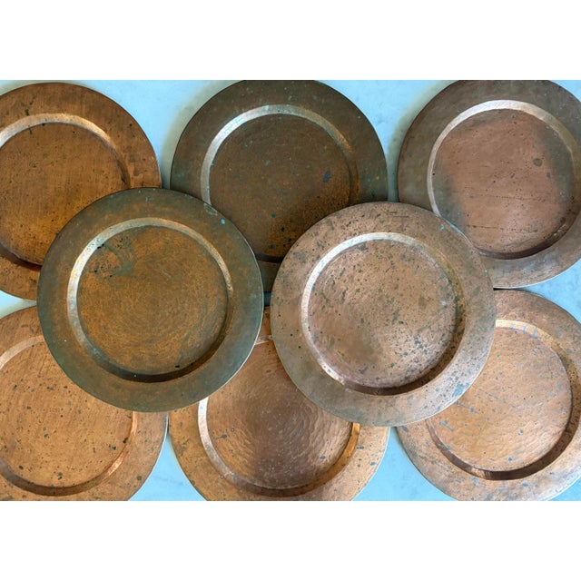 Set of 8 Hand Hammered Copper Charger Plates For Sale - Image 9 of 12