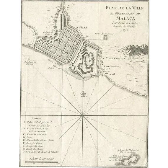 Mid 18th Century Antique Plan of the City and Fort of Malacca, 1764 For Sale - Image 5 of 5