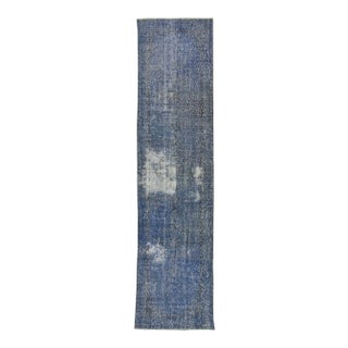 Vintage Turkish Blue Overdyed Runner Rug - 2′11″ × 12′ For Sale