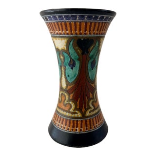Antique 1920s Dutch Schoonhoven Gouda Art Pottery Hourglass Vase For Sale