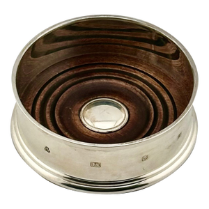 Fine Quality Vintage 1996 Sterling Silver & Mahogany Wood Wine Bottle Coaster From London England