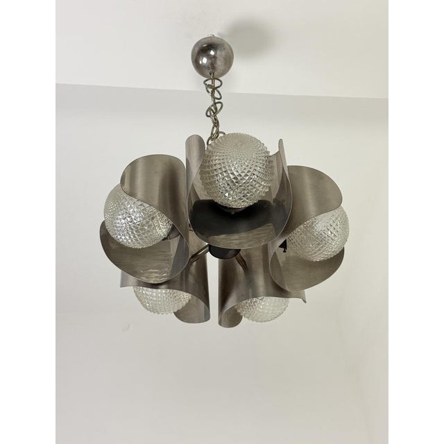 Italian Steel and Glass Pendant Light, 1970s For Sale - Image 3 of 9