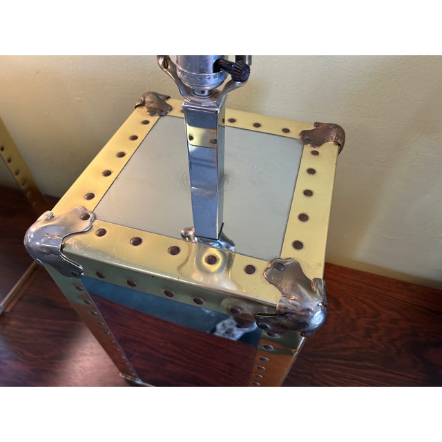 Pair of 1970s Raymor Chrome + Brass Table Lamps For Sale In Chicago - Image 6 of 10