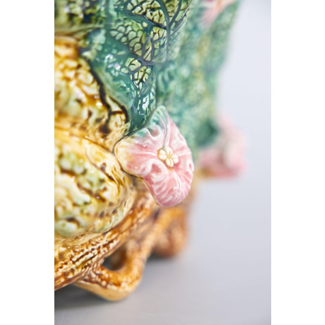 Ceramic Antique French Onnaing Majolica Barbotine Pumpkin Jardiniere Cachepot, Circa 1880 For Sale - Image 7 of 11