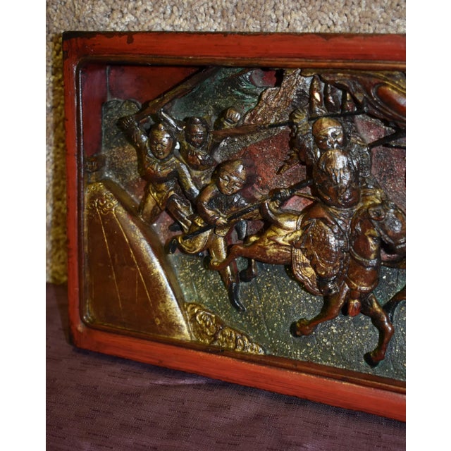 Metal Antique Asian Carved Figural Plaque W/Brass Hanger For Sale - Image 7 of 13