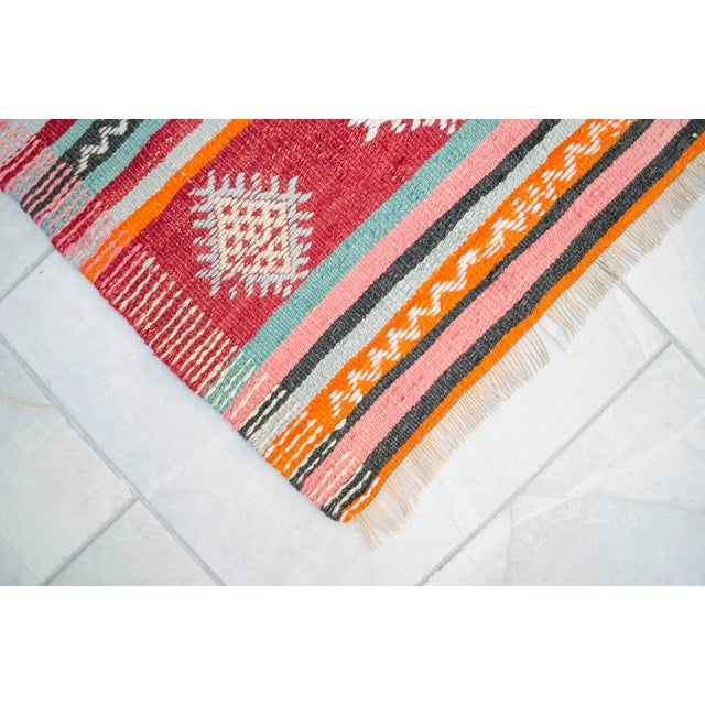 1960s Hand Woven Turkish Kilim Colorful Flat Weave Area Rug For Sale - Image 11 of 13