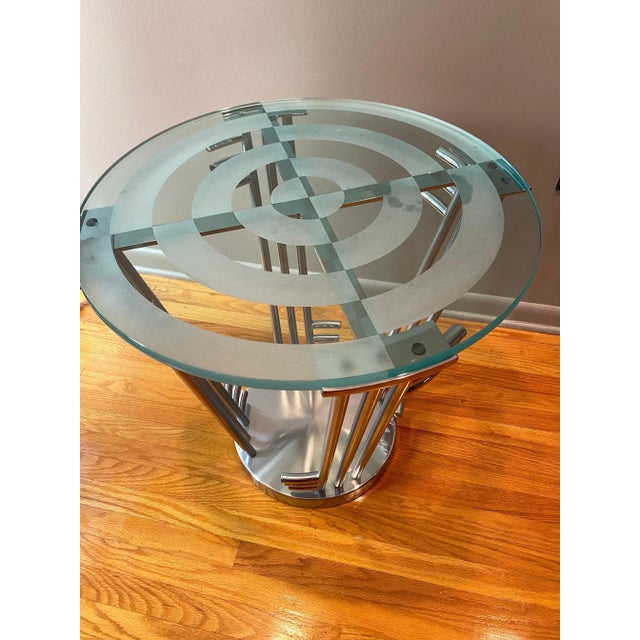 Metal 1980s Jay Spectre "DeLanay" Round Chrome and Glass Table For Sale - Image 7 of 12