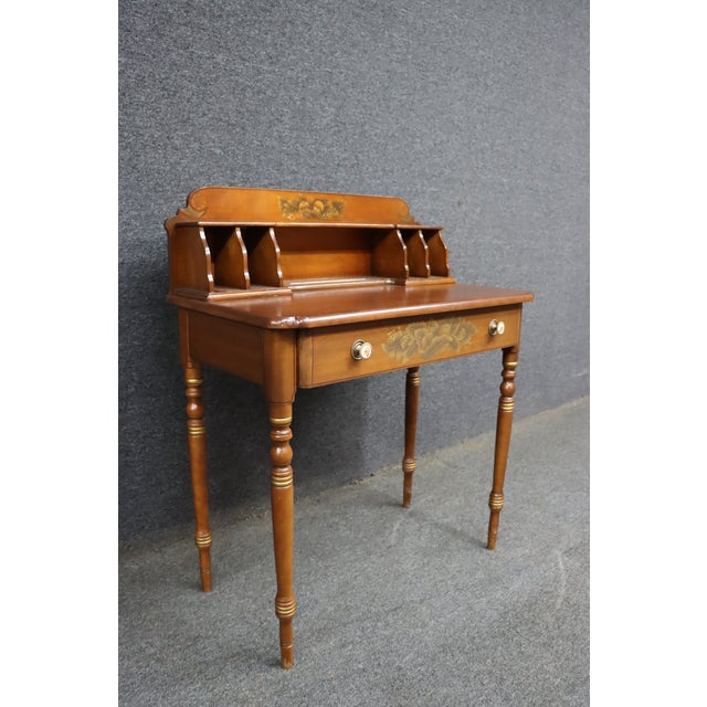 American Mid-Century Hitchcock Style Cherry Writing Desk With Stenciled Fruit Decoration For Sale - Image 3 of 15