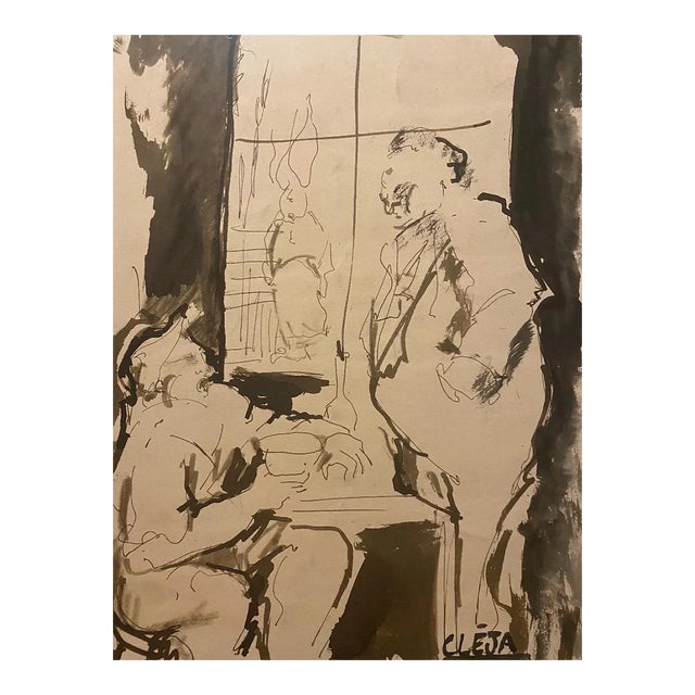 Ana Cleja - Meeting - Original Ink and Watercolor - 20th Century For Sale
