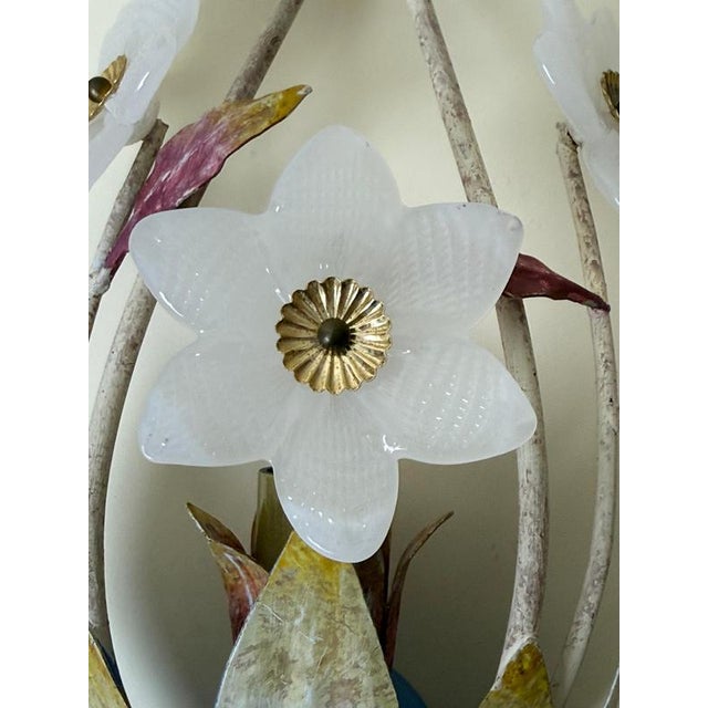 1970s Italian Hollywood Regency Murano Glass Flower Wall Sconces, 1970s, Set of 2 For Sale - Image 5 of 17