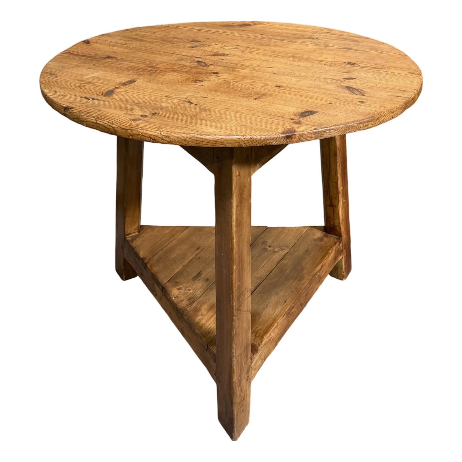 Antique English Pine Cricket Table With Tri-Leg Base and Stretcher ...