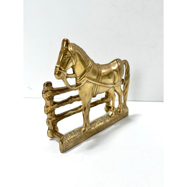 Vintage Brass Horse Letter Holder Mail Rack Equestrian Desk Decor Perseverantia Omnia Vincit For Sale - Image 4 of 9