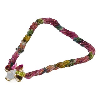 Certified Natural 281.22Cts SI H Diamond Multi Tourmaline Peridot 18K Gold Pendant Brooch Necklace For Sale