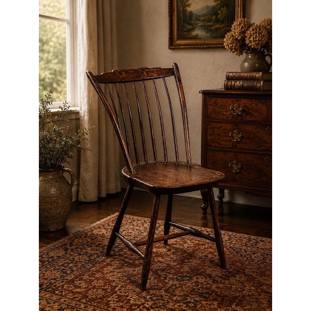 Brown Antique Step Down Windsor Chair in Oak and Pine C. Early 19th Century For Sale - Image 8 of 8