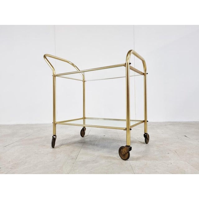 Hollywood Regency Vintage Brass Drinks Trolley, 1960s For Sale - Image 3 of 12
