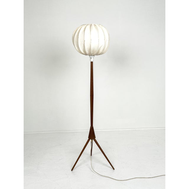 Brown Scandinavian Modern Swedish Teak Tripod Floor Lamp with Pleated Fabric, 1960 For Sale - Image 8 of 8