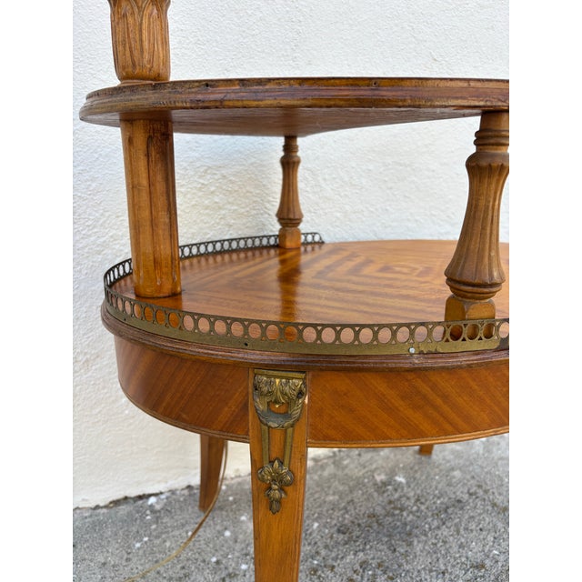 Late 19th Century Antique French Louis XVI-style Etagere Tiered Side Table Featuring a Built-in Brass Floor Lamp, Circa Late 19th Century For Sale - Image 5 of 10