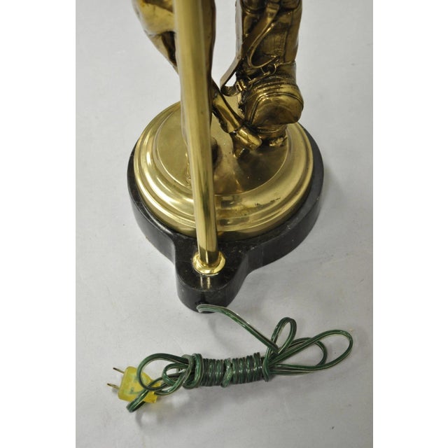Vintage Maitland Smith Bronze Figure Golfer Sculpture Table Lamp W Leather Shade For Sale - Image 18 of 18