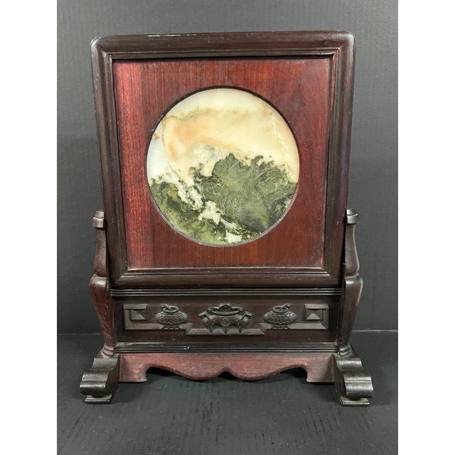 Chinese Late 20th Century Chinese Art Hardwood and Marble Dream Stone Table Screen For Sale - Image 3 of 11
