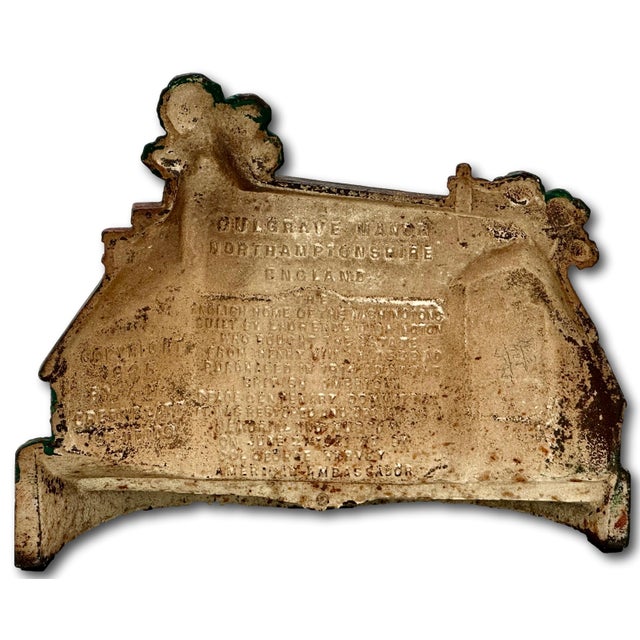 American Rare & Large Antique Sulgrave Manor George Washington Ancestral Home Cast Iron Doorstop by Greenblatt Studios - Dated 1925 For Sale - Image 3 of 18