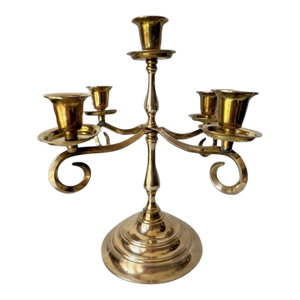 Vintage Candelabra Gold Brass 5 Arm Candle Holder India Brass