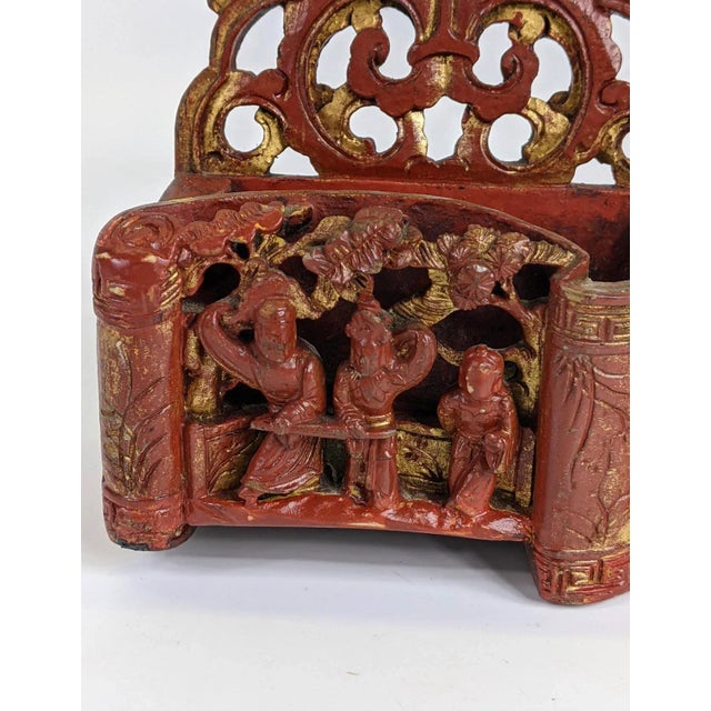 19th Century Red Lacquered Wall Pocket Miniature For Sale In San Francisco - Image 6 of 7