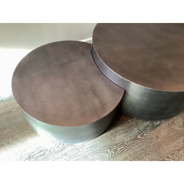 Steel Nesting Drum Coffee Tables, Gunmetal For Sale - Image 11 of 12