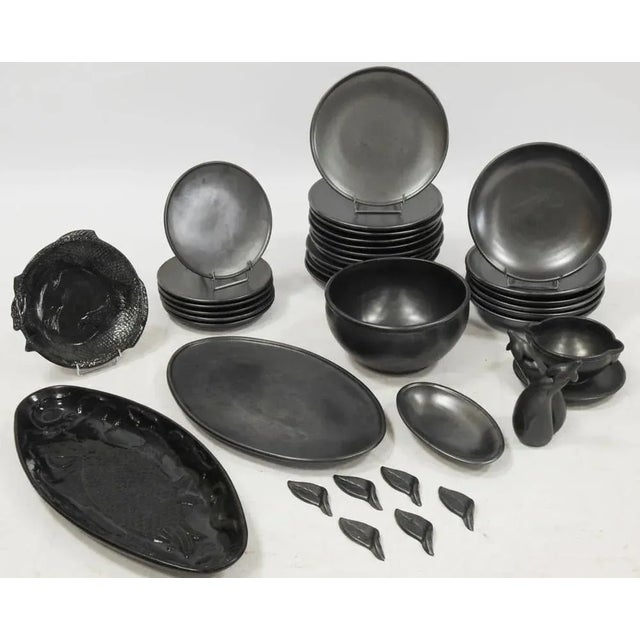 Mat Black Earthenware Table Service of Ceramony Vallauris, 1960,, Set of 38 For Sale - Image 11 of 11