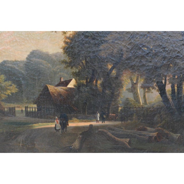 19th Century French School – Large Oil on Canvas - Animated Landscape With Cottage For Sale - Image 9 of 11