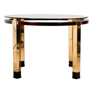 Vintage Mahogany and Brass Dining Table, 1970s For Sale