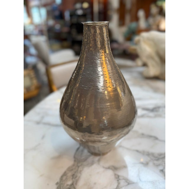 Rustic Vintage Hammered Silver Metal Vase For Sale - Image 3 of 7